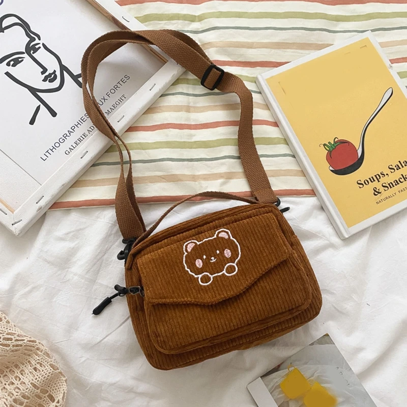 Lolita Girl Handbag Corduroy Shoulder Crossbody Bag Bear