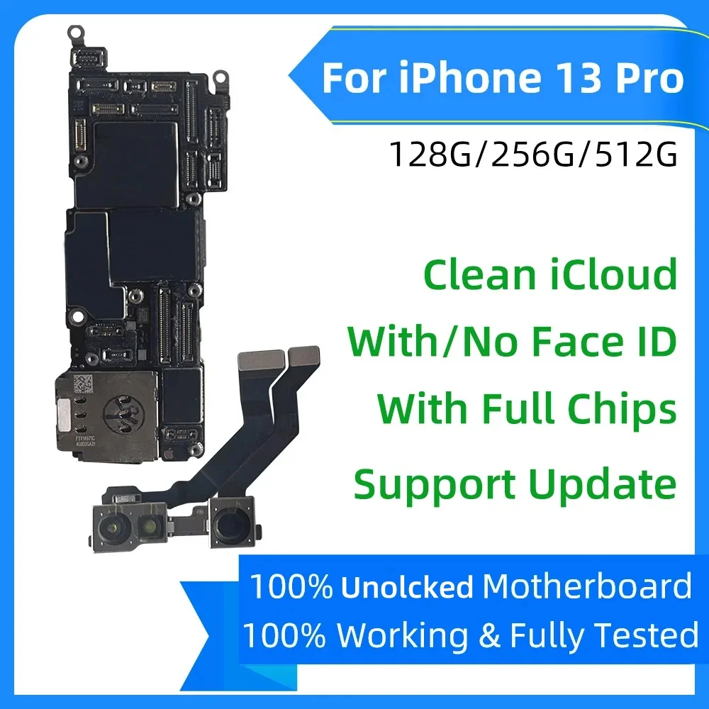 

Fully Tested Motherboard For iPhone 13 pro Mainboard With Face ID Unlocked Logic Board Full Chips Support IOS update clean Cloud