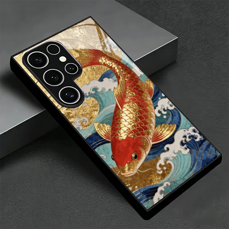 Golden Carp Lucky Koi Glass Phone Case - Shockproof Cover Shell