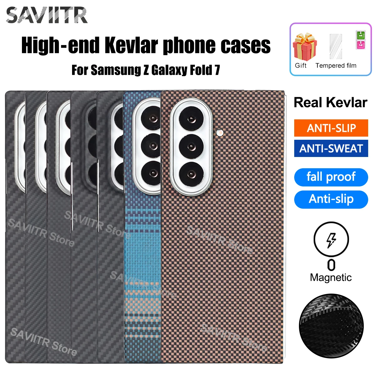 SAVIITR Kevlar For Samsung Z FOLD7 Phone Case Anti-drop Aramid Fiber Shell Design FOLD7 Magnetic Wireless Charging Thin Shell