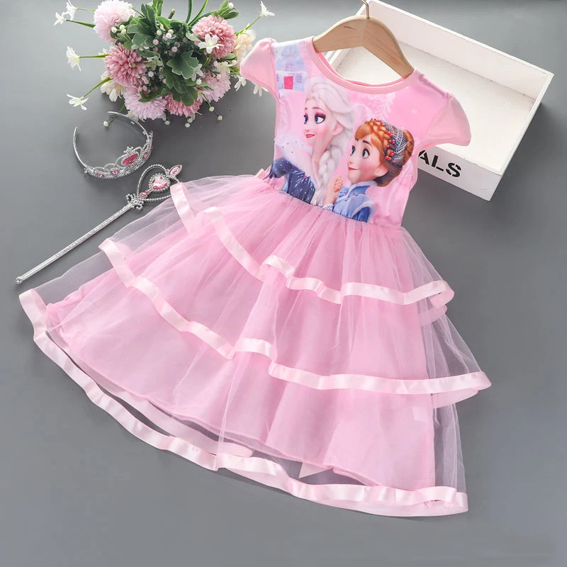 Frozen Summer Baby Girl Dress Birthday Dress Biue Lace Baptism Vestido