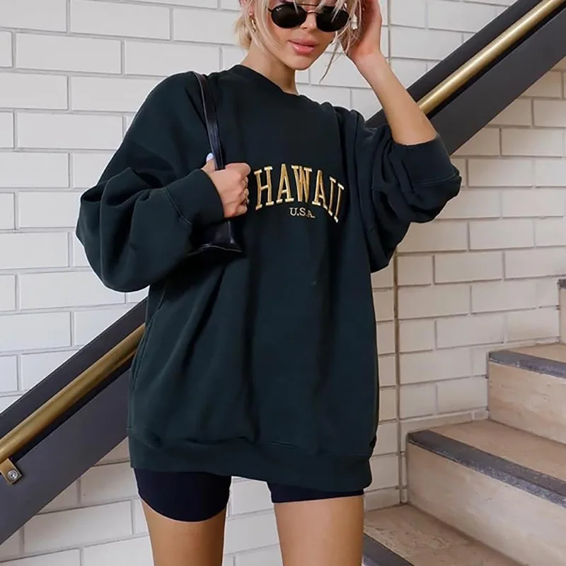 2024 Autumn Clothes European and American Letter Printed Sweater Women Casual Trend Long-sleeved Round Neck Fashion Pullover Top