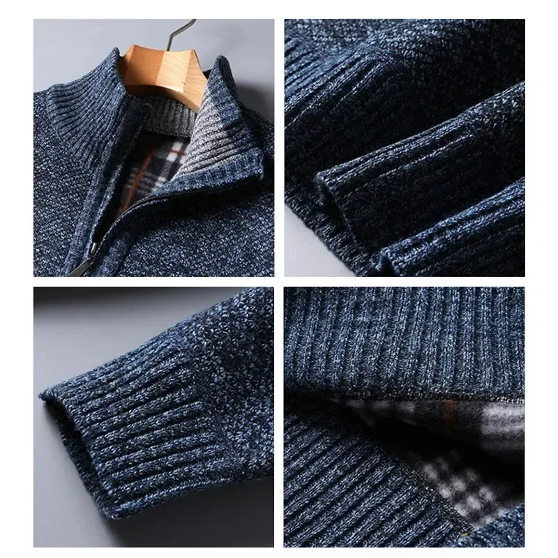 سترة رجالية للخريف والشتاء مبطنة برقبة وهمية سميكة...