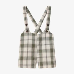 Summer Green Grid & Pink Floral Collection Family Matching 100% Cotton Clothing Set - 12-18M (Boy Romper)