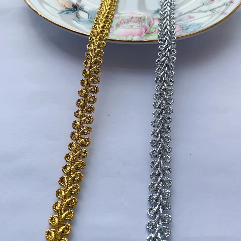 5m/16.4ft Each Pack Gold Silver Silk Lace trims Weaving Edge for Festive Decorations Handmade DIY sewing Crafts