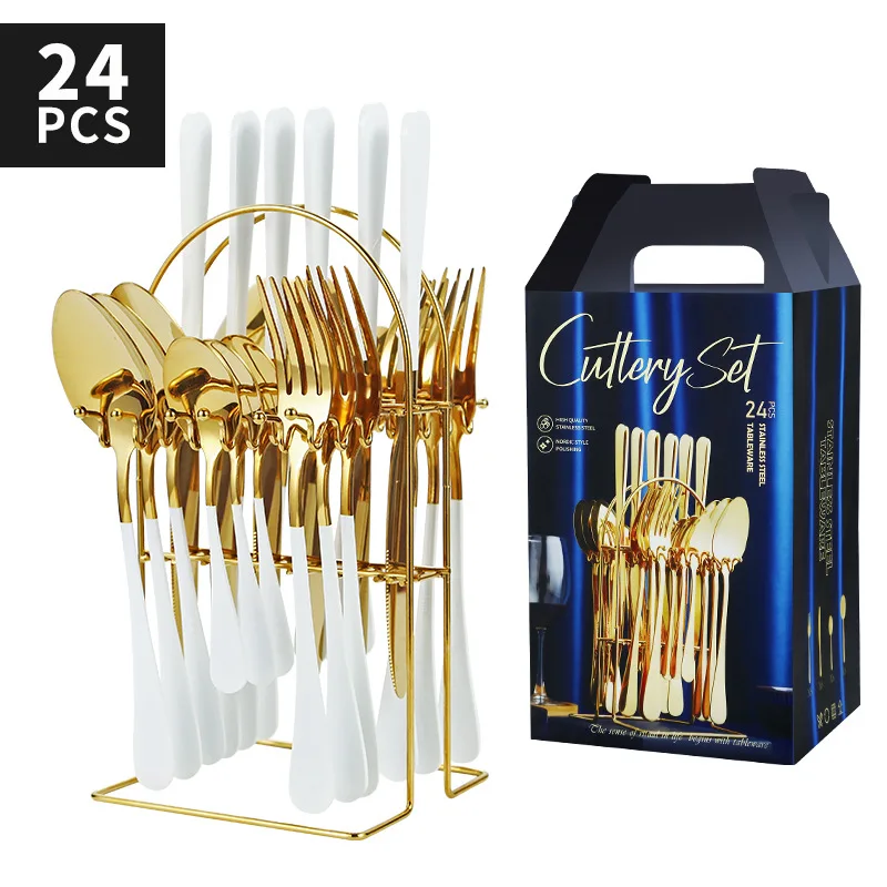 

Premium 24Piece Stainless Steel Cutlery Set with Knife Holder - Complete Your Kitchen Essentials with this Stylish and Function