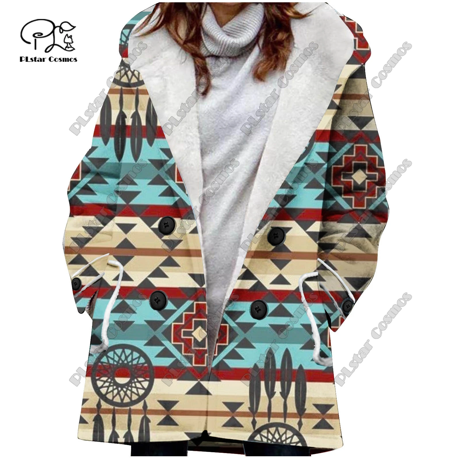 3D printing retro gradient pattern printed hooded fleece jacket warm women's jacket winter casual gift series new style -1