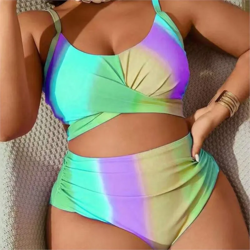 Plus Size High Waist Bikini Women's Push Up Large Size Swimsuit 2026 Summer Mujer Big Size Tummy Control Swimwear Bikini Sets