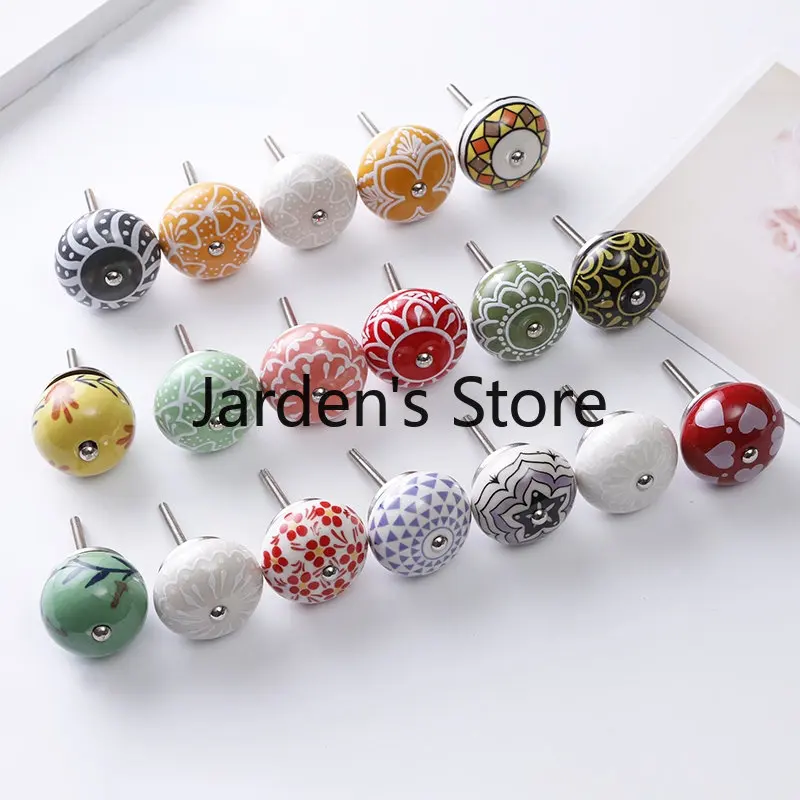 Pastoral style Painted Ceramic 40mm Round Bedroom Cabinet Door Drawer Kitchen Handle Drawer Furniture Box Knobs furniture handles kitchen door handles