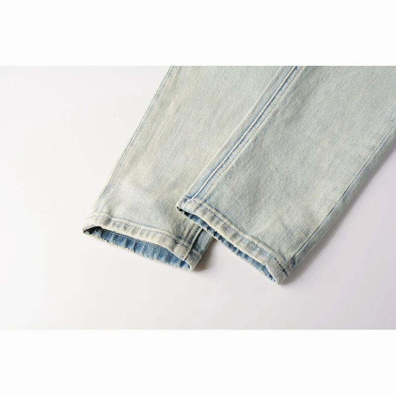 Men's Washed Light Blue Skinny Original Quality Button Fly Ripped Jeans