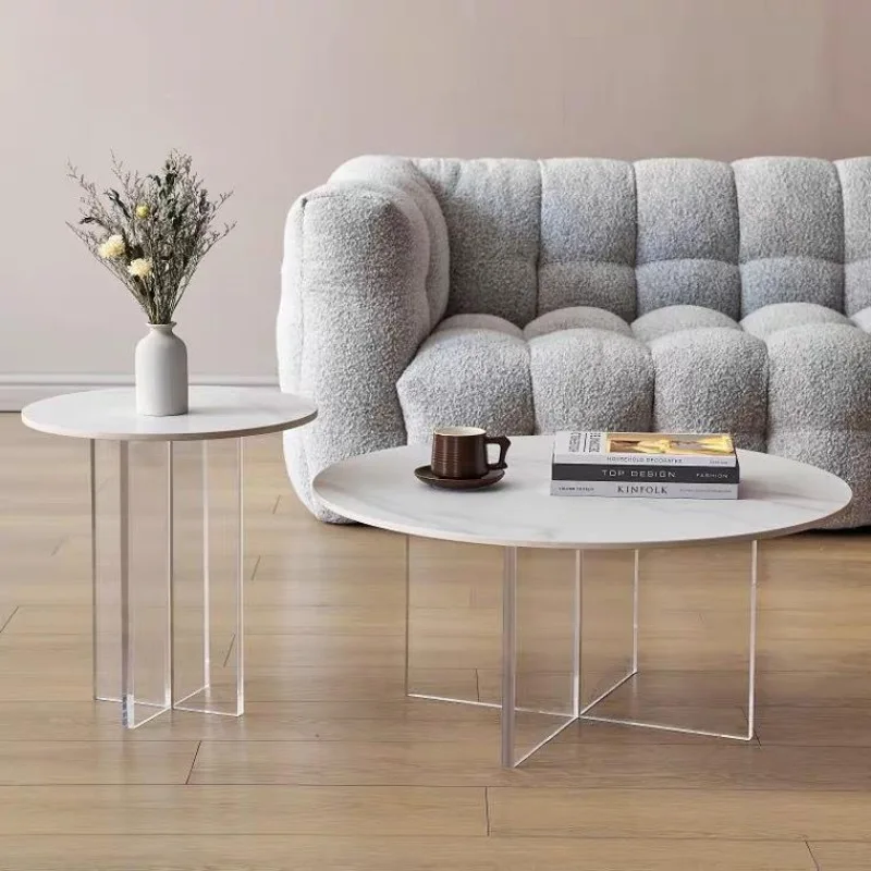 

Marble Living Room Coffee Table Round Waterproof Transparent Coffee Table White Aesthetics Mobili Per La Casa Home Decoration
