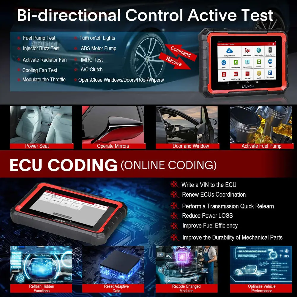 Launch X431 PRO ELITE Auto Full System Car Diagnostic Tool Key Program CAN FD Online ECU Programming