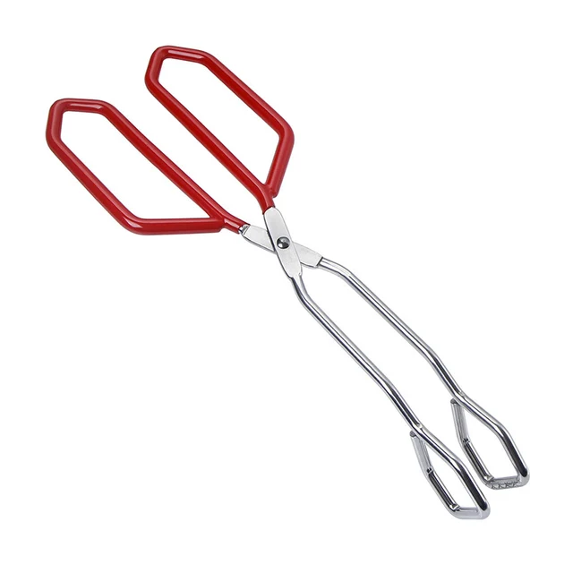 Scissor Tongs Stainless Steel Food Tongs With Wrap Handle Angled Bread Clamp For BBQ Grilling Cake 11 inch Safe Heat Resistant 5
