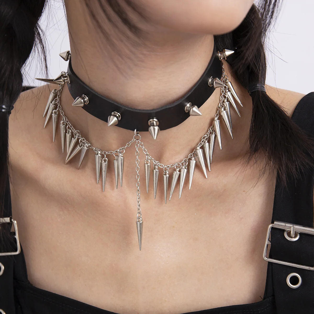 Source Emo Spike Choker Punk Collar Female Women Men Black Leather Studded  Rivets Chocker Necklace Goth Jewelry Gothic Accessories on m.