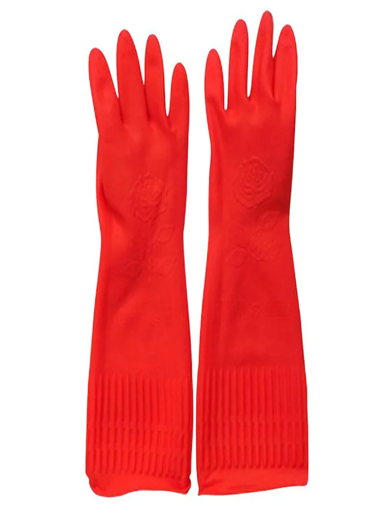 38cm Waterproof Dishwashing Kitchen Clean Tools Durable Household Scrubber Dish Washing Long Non-slip Rubber Latex Gloves
