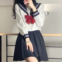 Uniforme escolar japonês para mulheres, terno sexy de menina Jk, três uniformes básicos de marinheiro, manga comprida 2