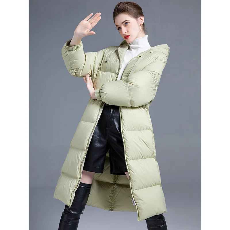 

Hooded Medium style down jacket for women's winter 2023 new high-end thickened warm white duck down fashionable down coat 23E108