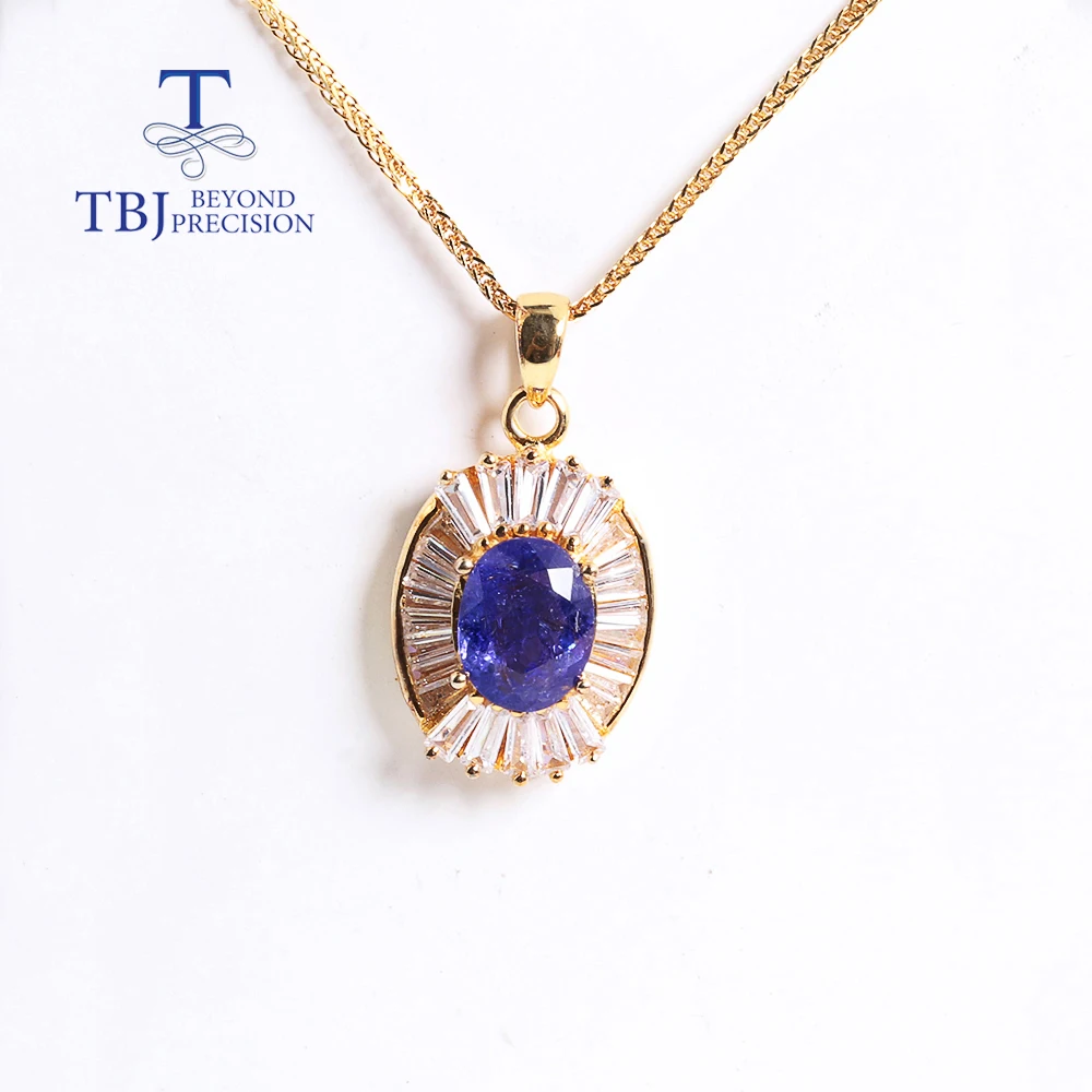 

Natural blue Tanzanite pendant necklace Light luxury design women's anniversary holiday gift 925 sterling silver
