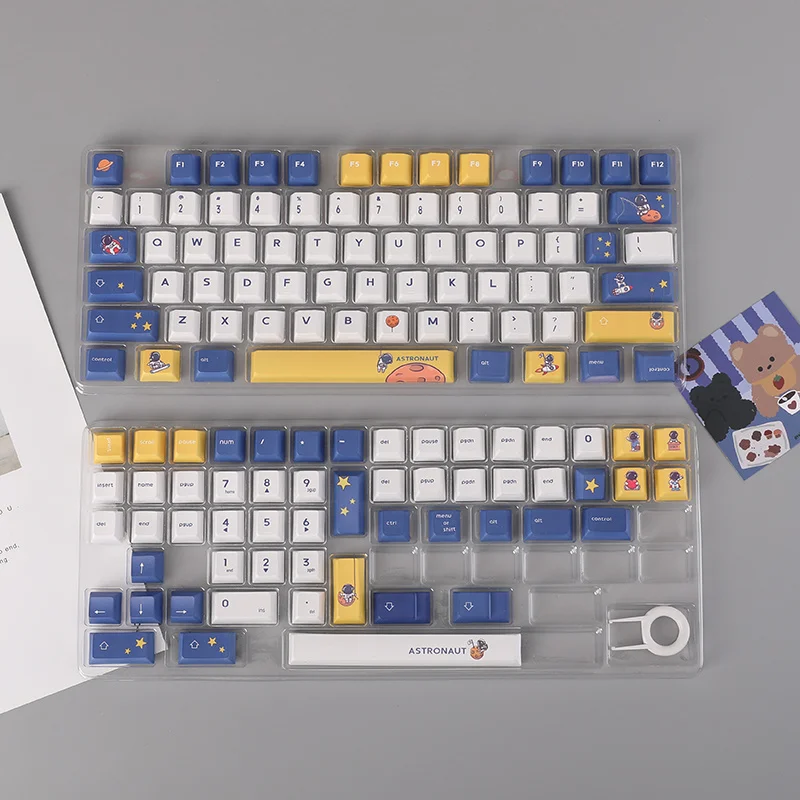 Chaves Conjunto Astronauta Tema Keycaps Pbt Tintura Sublimação Chave Tampões Cherry Perfil Keycap para 40 61 64 68 84 87 96 98 104 108 130 - Imagem 4