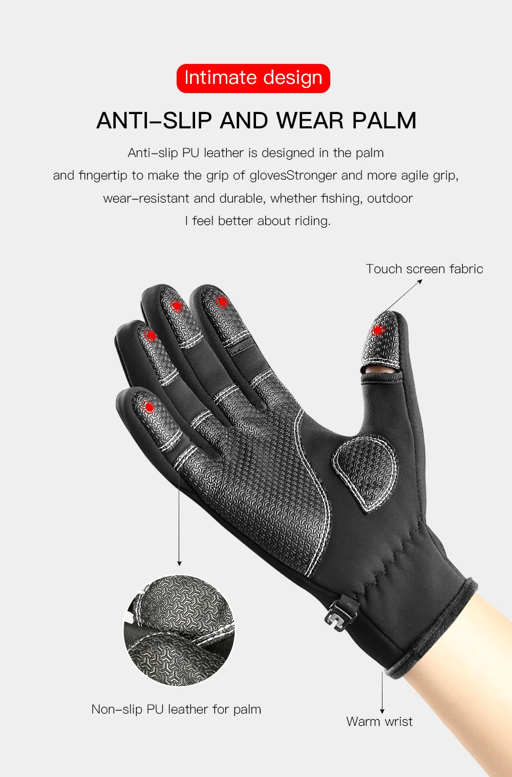 Winter Warme Outdoor Reiten Fahrrad Angeln Polar Fleece Handschuhe Ausgesetzt Zwei-finger Touchscreen Nicht-slip Wasserdichte Unisex Neue handschuh – Detail 8