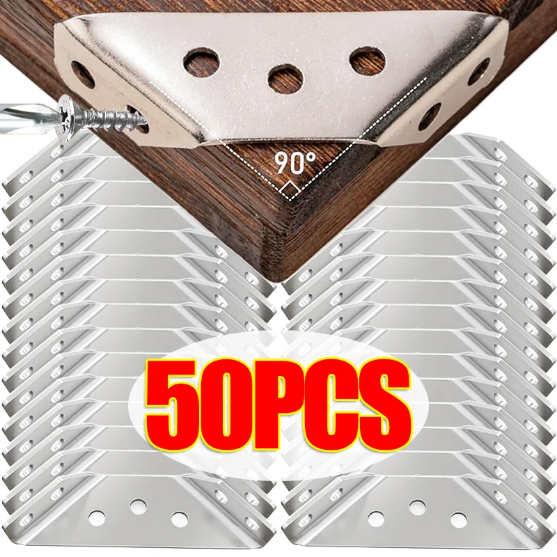 1-50sets Corner Brackets Stainless Steel Bracket Fastener 90 Degree Right Angle Connectors For Wood Furniture Bedframe Cabinet