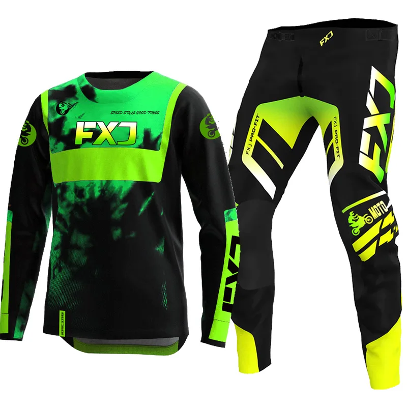 형광 녹색 검정색 모토크로스 저지 팬츠 키트 엔듀로 남성 여성 오프로드 어린이 소녀 MX 이름 번호 맞춤 성인용 ? 소년