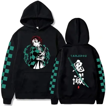 شيطان القاتل اليابان أنيمي حجم كبير هوديي Tanjiro Kamado الرجال النساء بلوزات Y2k Harajuku للجنسين بلوزة كاجوال الملابس القمم