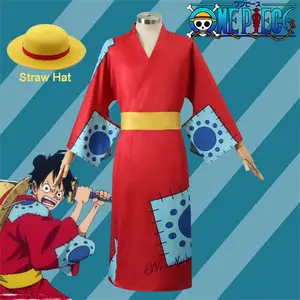 Red Wano Shirt Suit para homens Mulheres e Crianças, Luffy Cosplay