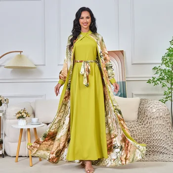 MT200 Muslim clothing new printed cardigan two-piece formal dress