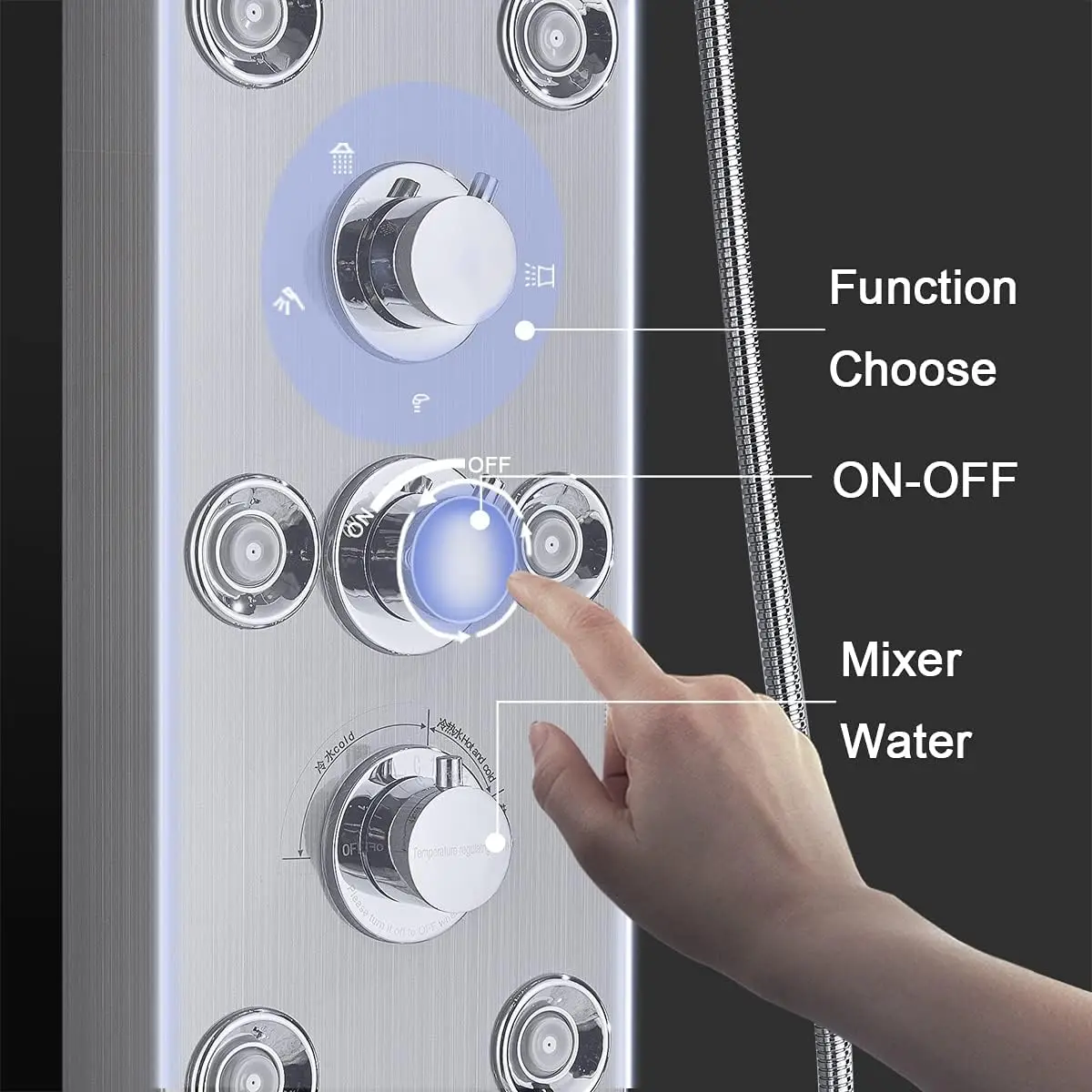 Contemporary Shower Panel Tower System Stainless Steel 6-Function Faucet LED Rainfall Waterfall Shower Head + Handheld Spray