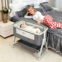 Lit cododo 4-en-1 pour bébé, réglable en 6 positions, avec matelas, 15 °   Inclinable, Roues avec freins, Lit bébé 0-24 mois 4