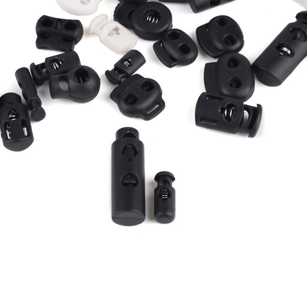 10 Pcs Plastic Nylon Spring Buckles Black Elastic Hanging Clock Rope-Adjustable Elastic Buckle Double-Hole Pig Nose Stopper