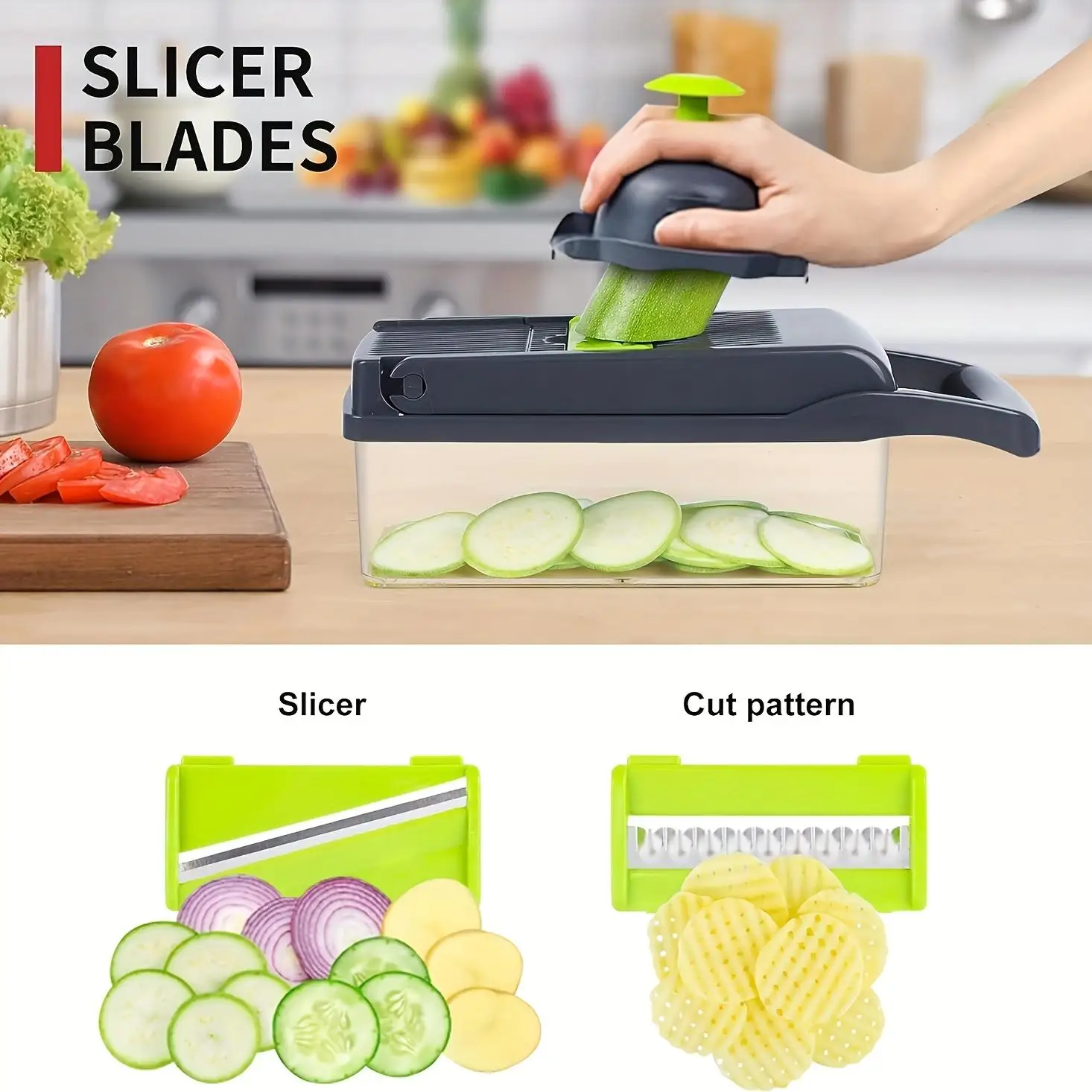 16-In-1 Multifunctional Vegetable Chopper with Container, Manual Food Slicer for Onion Carrot Garlic, Kitchen Gadget Set with St