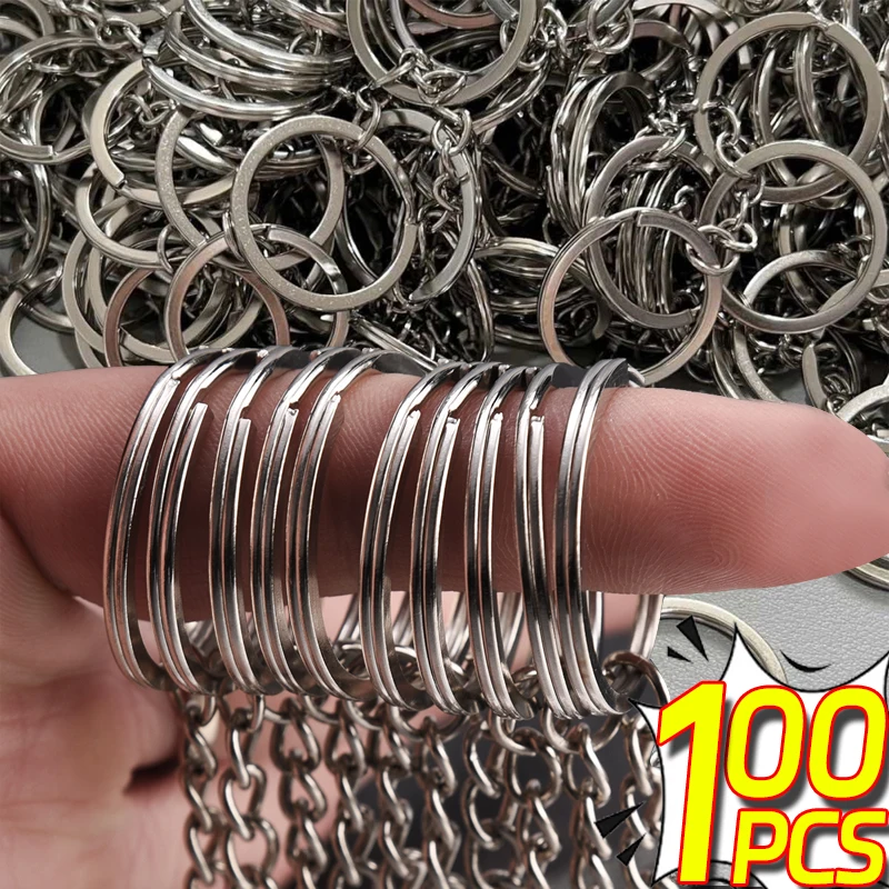 Metal Keychains with Split Rings Link Chain Key Rings Keyfob Key Pendants Holder DIY Chains Keyring Accessories Tools