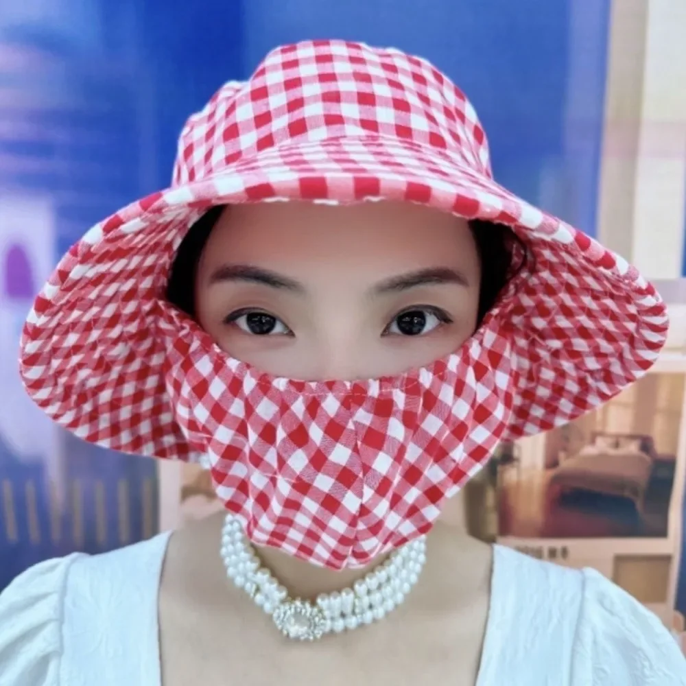 핫세일 넓은챙 차잎 따기 모자 자외선 차단 목 보호 농업 작업 모자 숄 마스크 선물