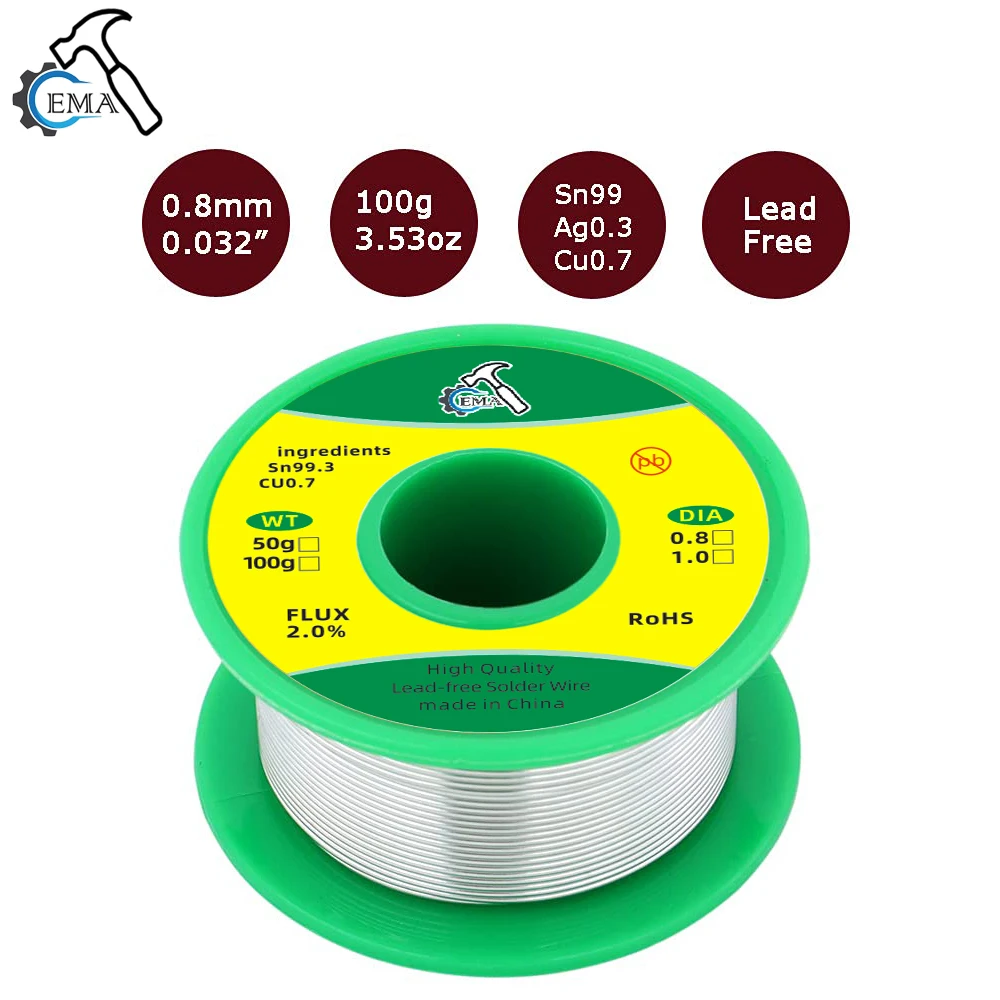 High Purity Lead-free Solder Wire SN99.3Cu0.7 Rosin Core soldering wire soldering tin wire No Washing Environmental Protection Tin 50/100/500g