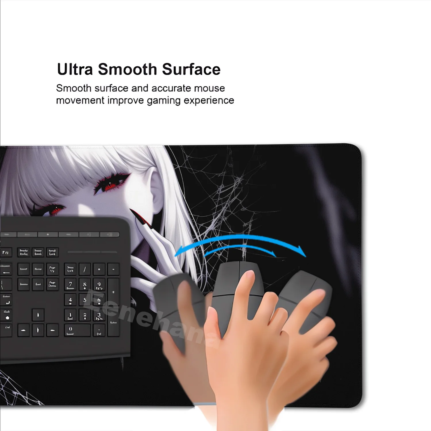 Gothic Anime Devil Mask Mousepad – Large Rubber Gaming Desk Mat with Locking Edge and HD Print