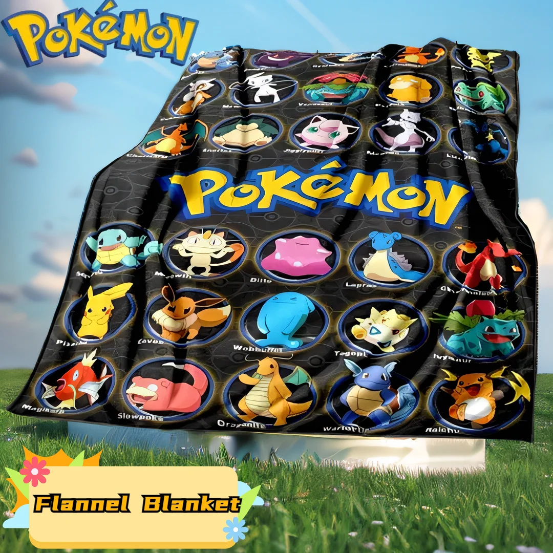 Pokemon Cartoon Anime Flannel Blanket Pikachu Figures Home Sofa Lunch Break Blankets Children Student Blankets Nap Cover Kids