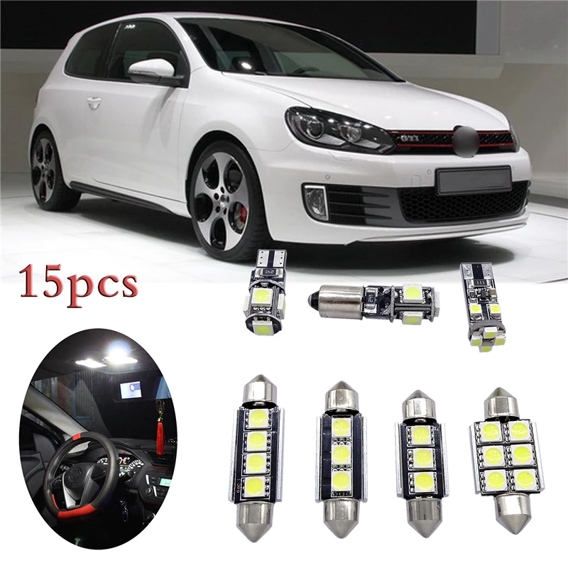 

15pcs Car White Light LED Car Interior Decorative Lamp Bulbs for VW Volkswagen Golf 6 MK6 GTI Auto Lamp Bulbs Kit Car Lighting