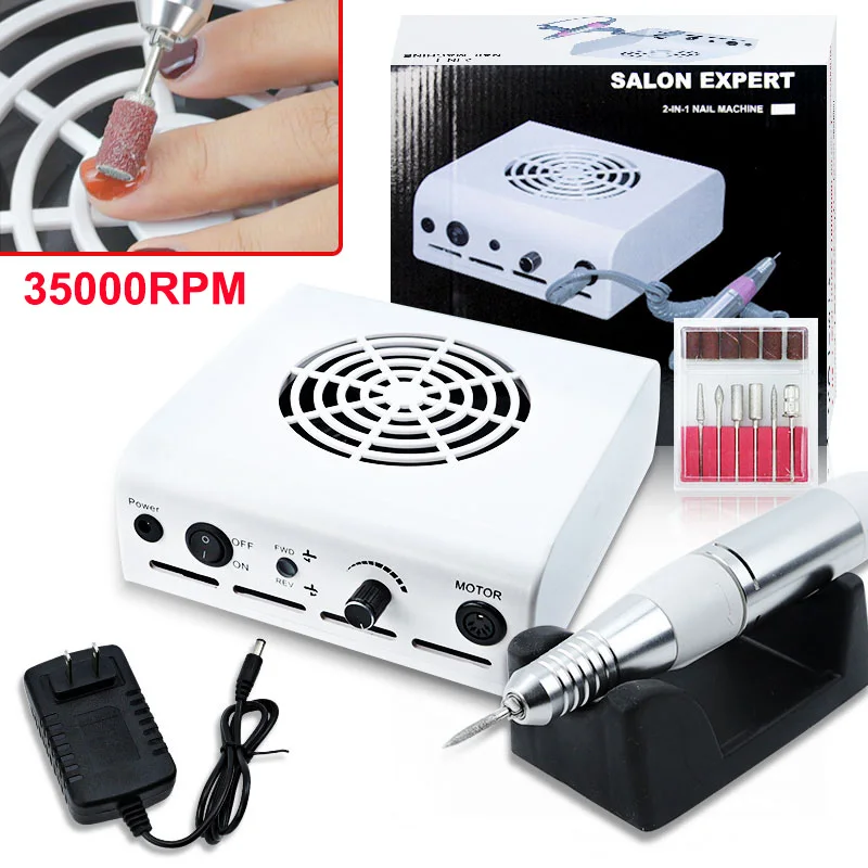 

2 in 1 Electric Nail Drill & Nail Dust Collector 35000RPM 80W Nail Art Equipment Electric Manicure Pedicure Machine for Nails