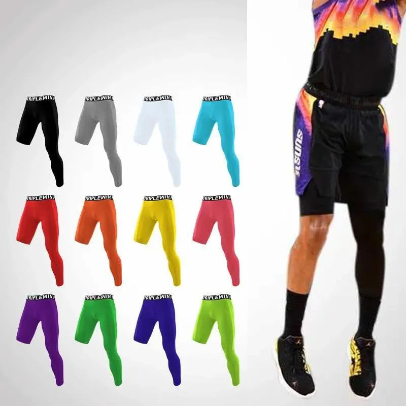 Summer Men Running Tights GYM Full Pants Male Basketball Football Soccer Fitness Exercise Sport One Leg Exercise Leggings 35