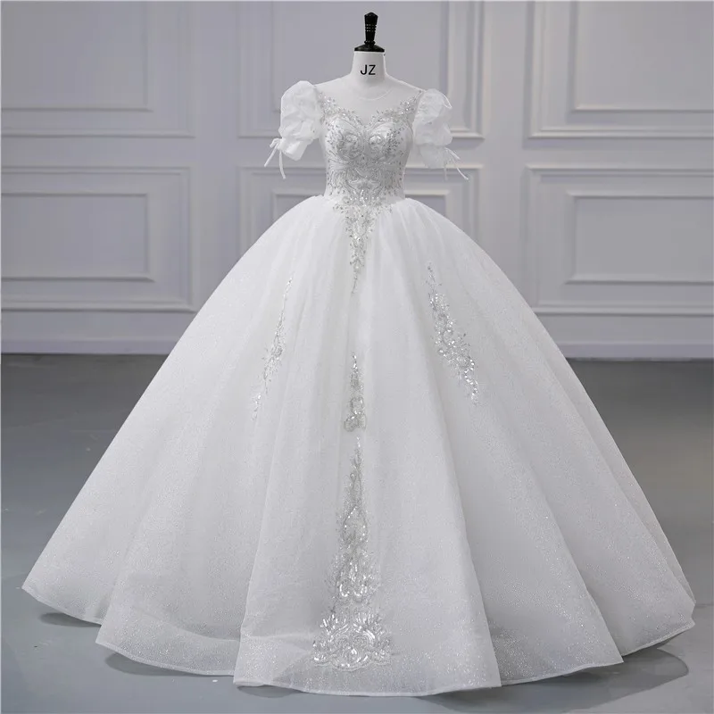 

Ashley Gloria Sweet Puff Sleeve Wedding Dresses Bling Bling Sequin Bridal Ball Gown Luxury Plus Size Vestido De Noiva