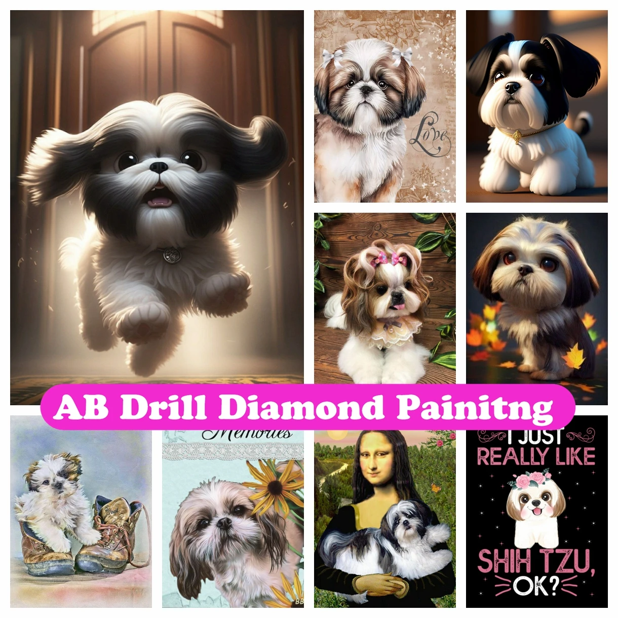 Diamond Painting Shih Tzu Chien Diy À La Main Diamant Peinture Animaux