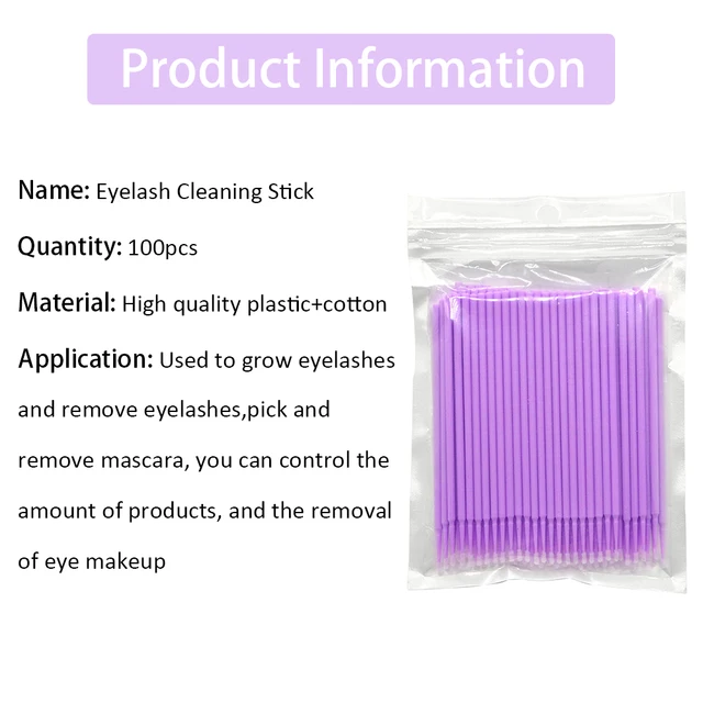 100PCS/Box Eyelash Cleaning Brush Lash Extension Micro Cotton Swab Individual Eyelashes Microbrush Beauty Clean Remover Tools