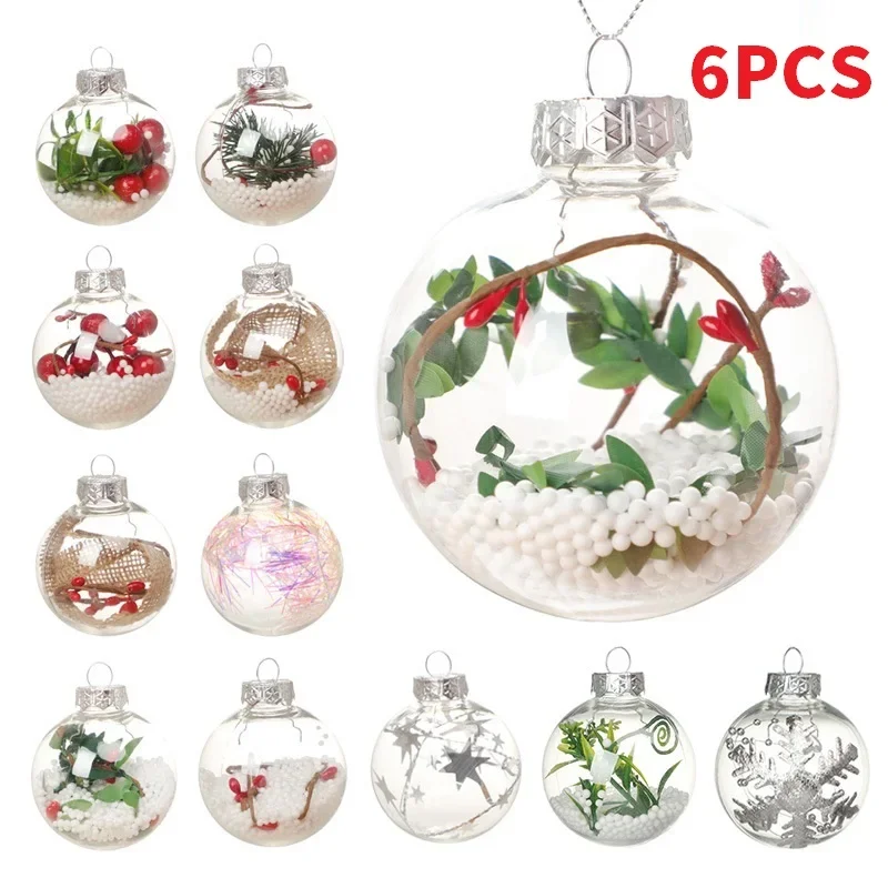 

6PCS/set Christmas Transparent Ball Plastic Fillable Bauble Xmas Hanging Ornaments Decoration for Home Wedding Party Gift Box