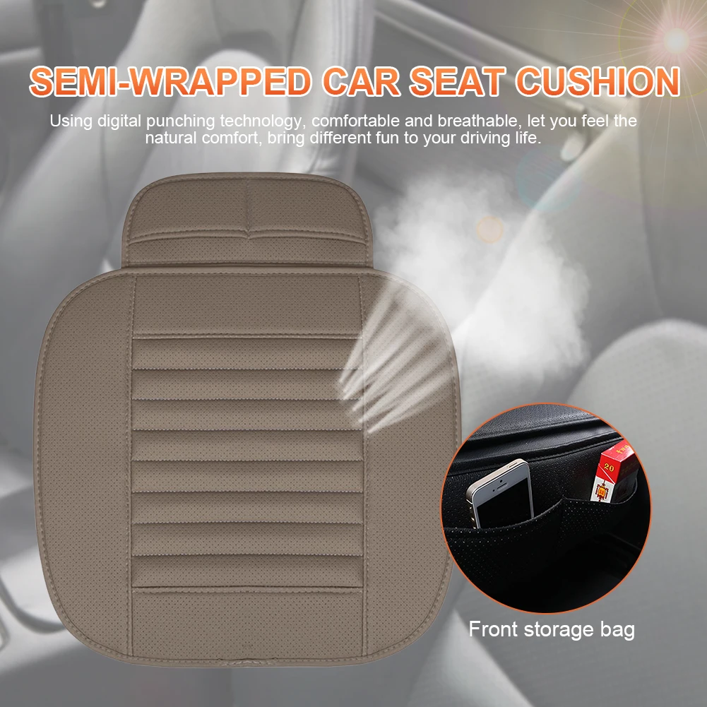 Car Front Seat Cushion, Breathable PU Leather Bamboo Charcoal Car Interior  Seat Cover Cushion Pad for Auto Supplies Office Chair PU Leather Car Seat