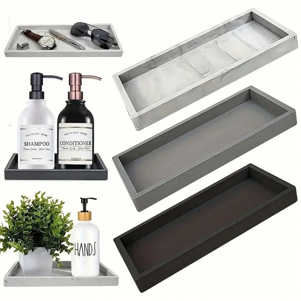Thickened Bathroom Counter Tray Rectangular Shatterproof Silicone Storage Tray Lightweight Soap Dispenser Tray Home Decor