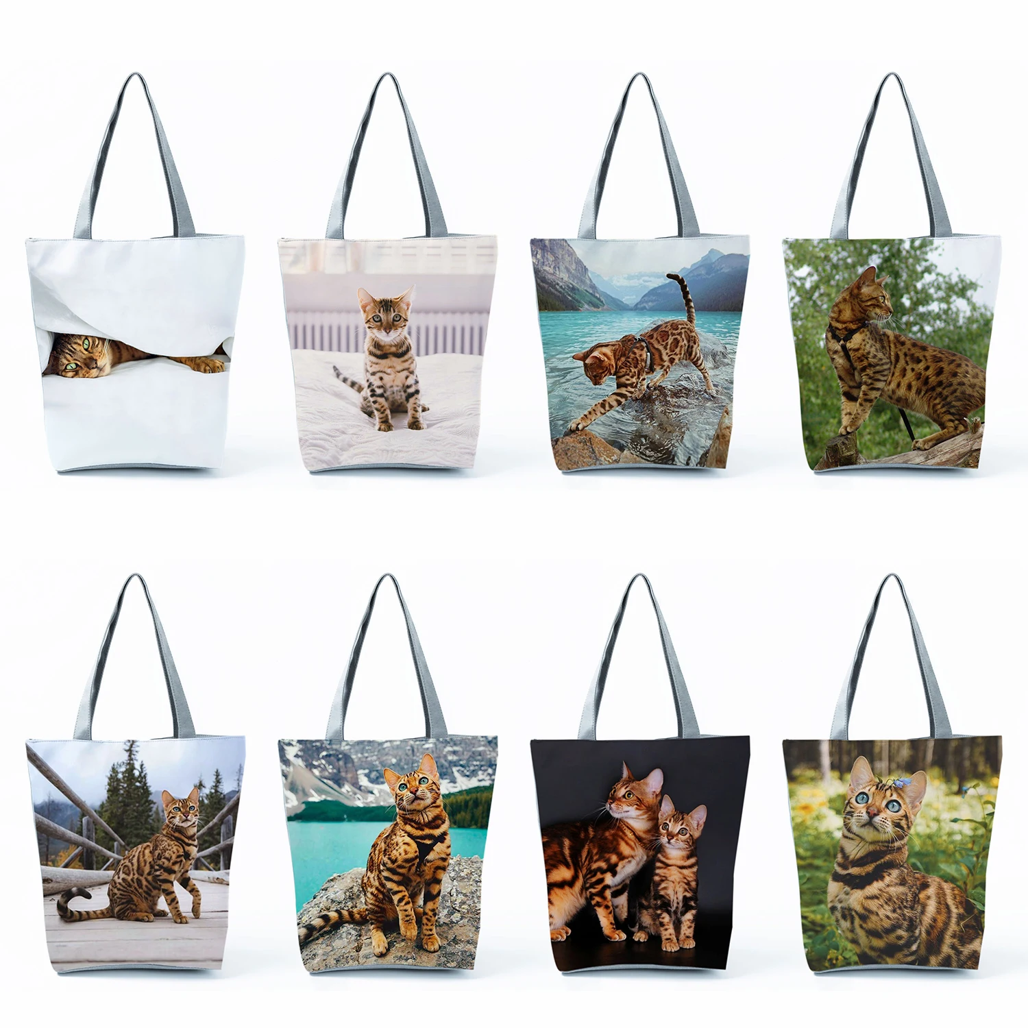 

Складные дорожные пляжные сумки для женщин, офисные тоуты с принтом бенгальского кота, милые повседневные вместительные мешки для покупок с графическим принтом животных