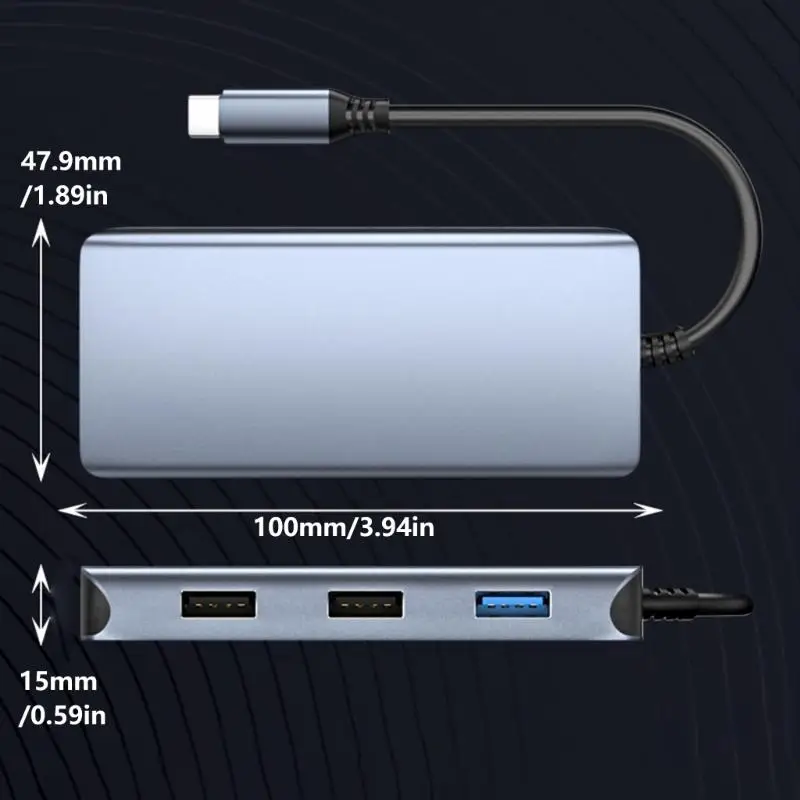 노트북 D2RC용 HDTV 4K 100WPD 충전 카드 리더기가 포함된 USB C 허브 1개에 8개
