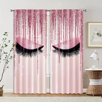 2pcs, Curtains&Window Treatment 2D print Pink eyelashes Versatile Polyester (without rod) Versatile All for Bedroom, Living 2